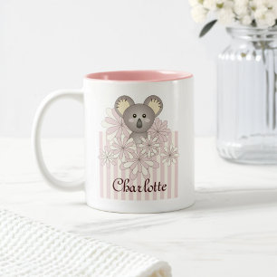 Personlig Pastel Rosa Cute Koala Girls Kids Två-Tonad Mugg