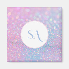 Personlig Pastel Rosa Glitter Magnet | Monogram