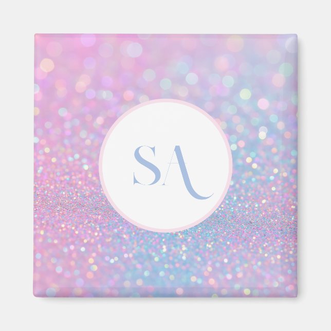 Personlig Pastel Rosa Glitter Magnet | Monogram (Framsidan)
