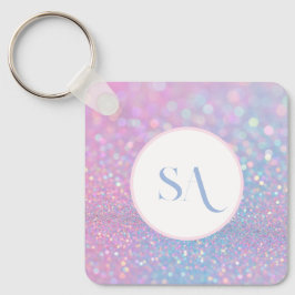 Personlig Pastel Rosa Glitter med Monogram Nyckelring