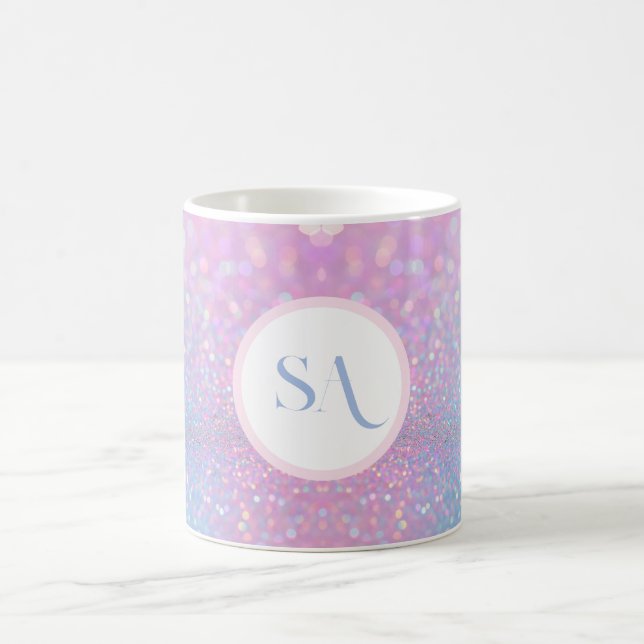 Personlig Pastel Rosa Glitter Mugg med Monogram (Center)