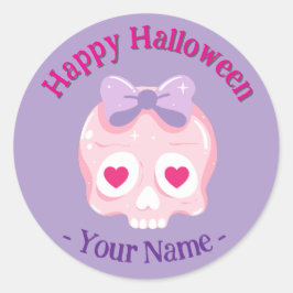 Personlig Pastel Rosa Lila Skull Halloween Runt Klistermärke