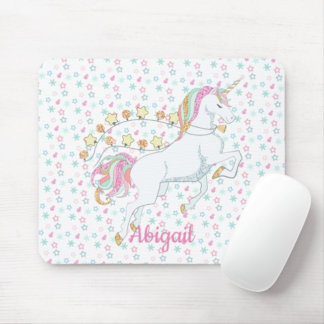Personlig Pastel Rosa Magic Unicorn Stars Musmatta (Med mus)