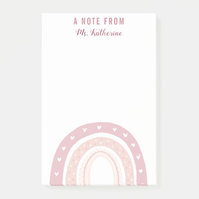 Personlig Pastel Rosa Rainbow Calligraphy Post-it Block (Framsida)