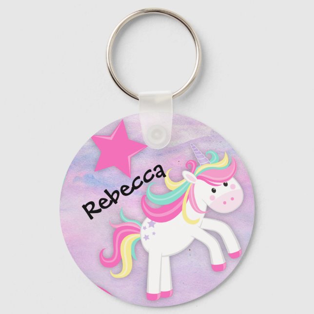 Personlig Pastel Rosa Unicorn Nyckelring (Framsida)