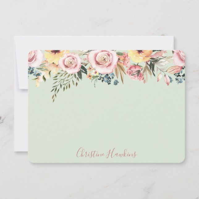 Personlig Pastel Sage Grönt Blommigt för vattenfär Anteckningskort (Framsida)