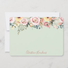 Personlig Pastel Sage Grönt Blommigt för vattenfär Anteckningskort
