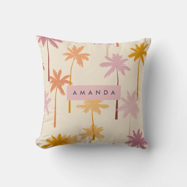 Personlig Pastel Tropical Sunset Handflatan Träd Kudde (Framsida)