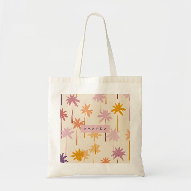 Personlig Pastel Tropical Sunset Handflatan Träd Tygkasse (Framsidan)