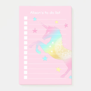 Personlig Pastel Unicorn att göra-lista Post-it Block