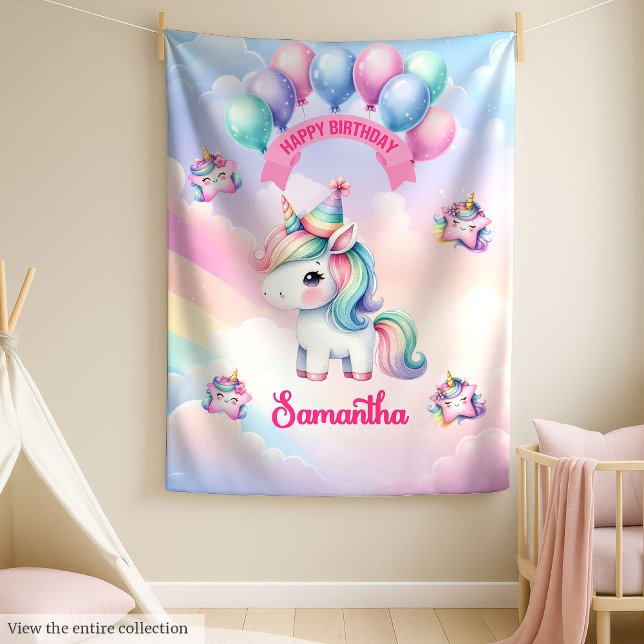 Personlig Pastel Unicorn Blanket Girls Birthday Fleecefilt (Personalized Pastel Unicorn Blanket Girls Birthday)