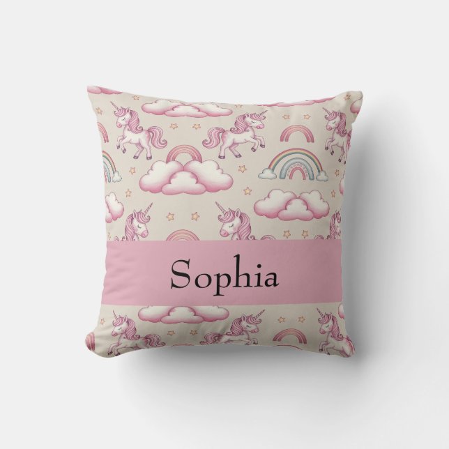 Personlig Pastel Unicorns with Stars & Rainbows Kudde (Framsida)