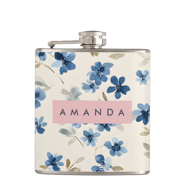 Personlig Pastel Watercolor Blue-Blommar Fickplunta (Framsidan)