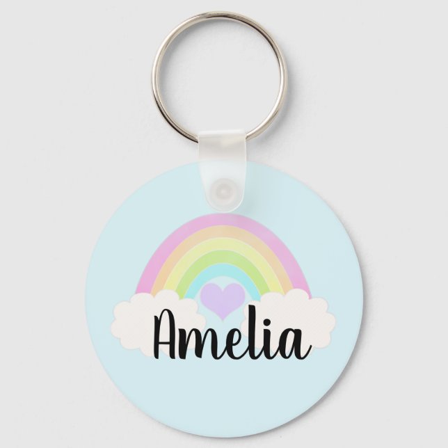 Personlig Pastel Watercolor Rainbow Nyckelring (Framsida)