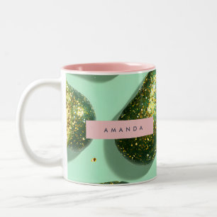 Personlig Pastell Glitter Avokado Design Två-Tonad Mugg