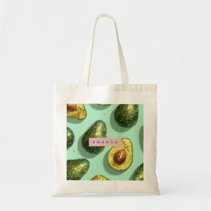 Personlig Pastell Glitter Avokado Design Tygkasse