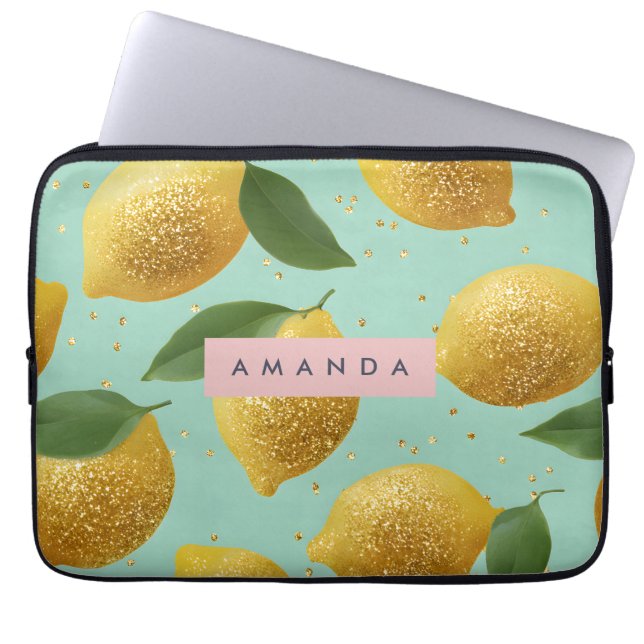 Personlig Pastell Glitter Citron Stil Laptop Fodral (Framsidan)