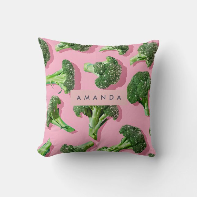 Personlig Pastell Glitter Grön Broccoli Kudde (Framsida)