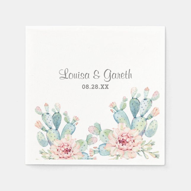 Personlig Pastell Kaktus Blomma Bröllop Pappersservett (Framsidan)
