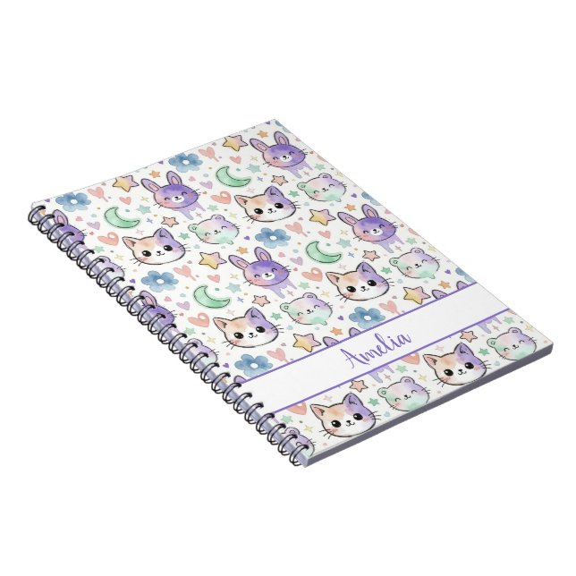Personlig Pastell Kawaii Djur Anteckningsbok (Högra Sidan)