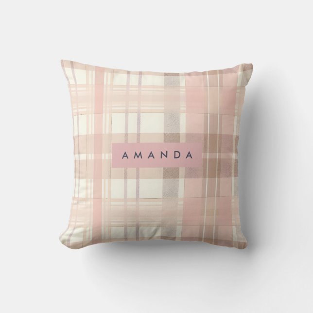 Personlig Pastell Mjuk Rosa Beige Karo Kudde (Framsida)