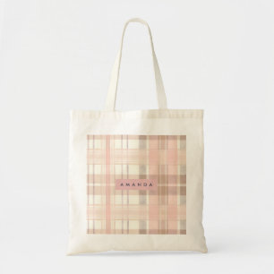 Personlig Pastell Mjuk Rosa Beige Karo Tygkasse