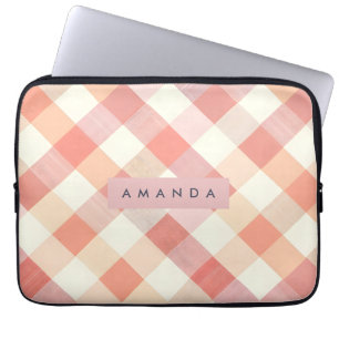 Personlig Pastell Persika Rutig Modern Laptop Fodral
