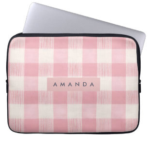 Personlig Pastell Rosa Gingham Laptop Fodral