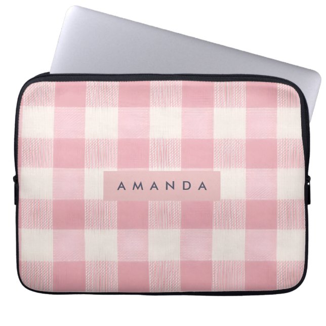 Personlig Pastell Rosa Gingham Laptop Fodral (Framsidan)
