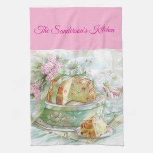 Personlig Pastell Rosa & Grön Julköket Kökshandduk