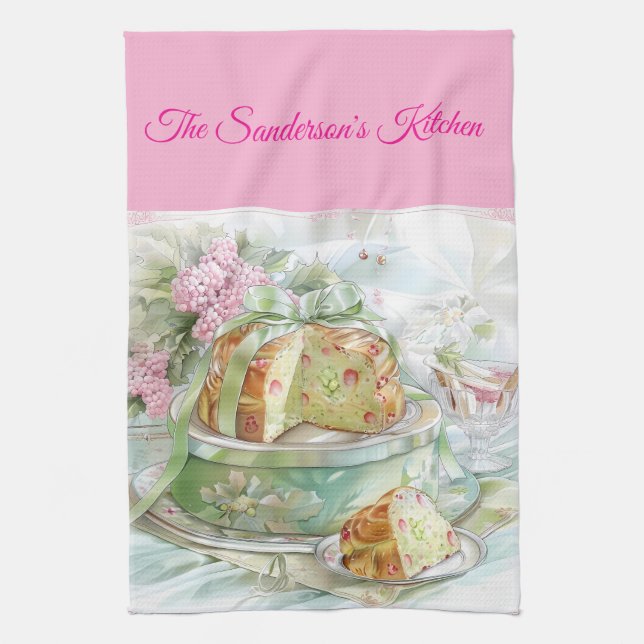 Personlig Pastell Rosa & Grön Julköket Kökshandduk (Vertikal)