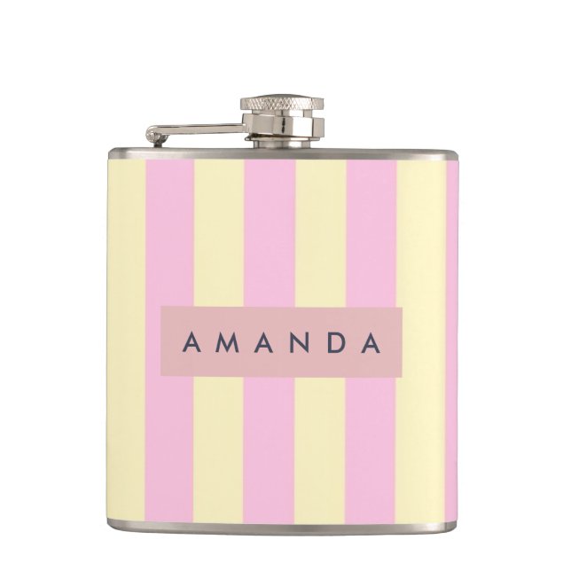 Personlig Pastell Rosa och Gul Randig Fickplunta (Framsidan)