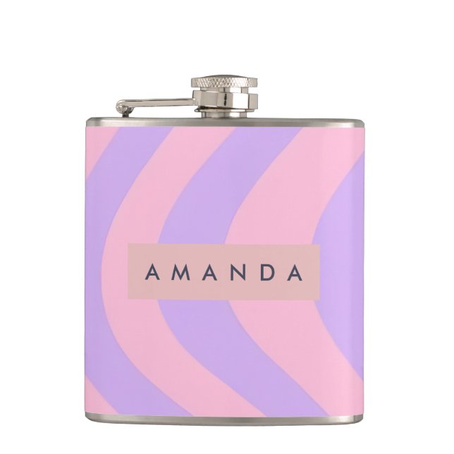 Personlig Pastell Rosa och Lavendel Vågig Randig Fickplunta (Framsidan)