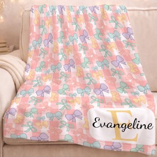 Personlig Pastellbåge Estetik Rosa Gingham Fleecefilt