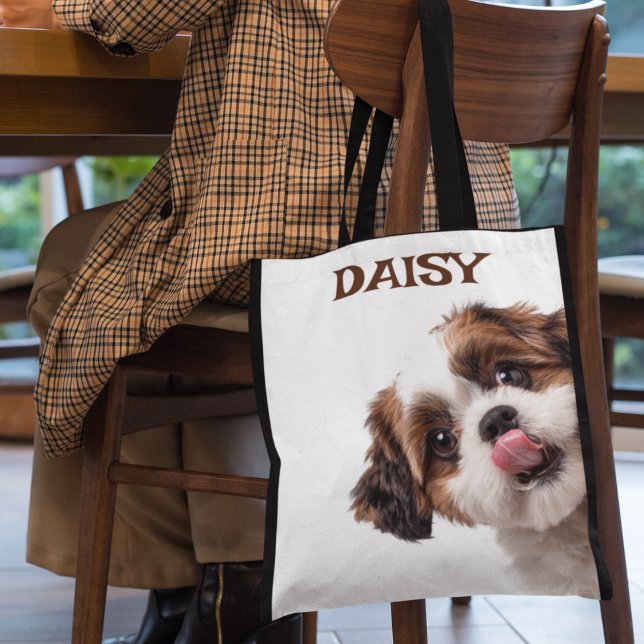 Personlig pastellbrun hundfoto-handväska tygkasse (Skapare uppladdad)