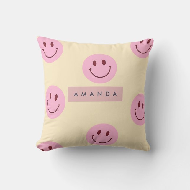 Personlig Pastellgul & Rosa Glad Smiley Ansikte Kudde (Framsida)