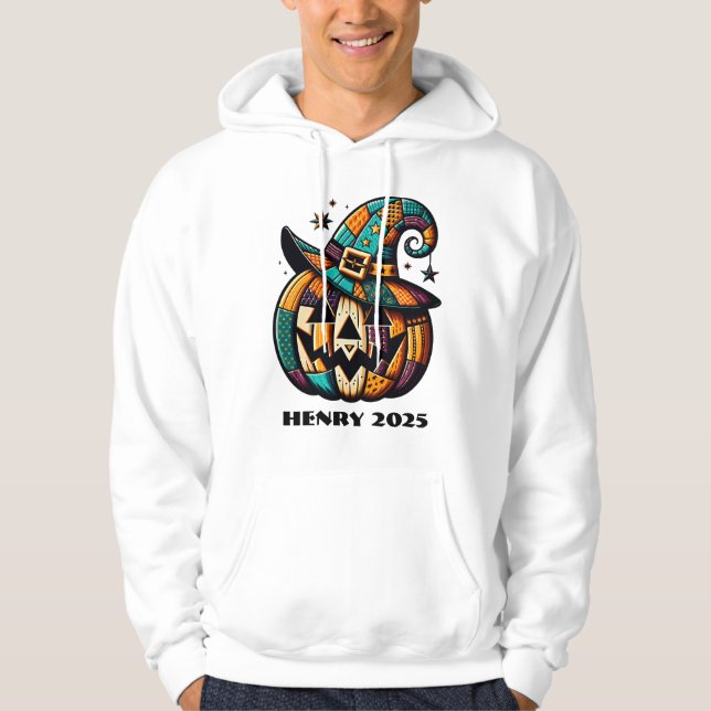 Personlig Patchwork Pumpk Halloween Hoodie (Framsida)