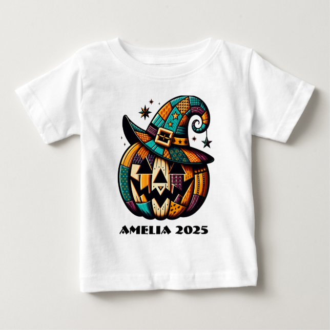 Personlig Patchwork Pumpk Halloween T Shirt (Framsida)