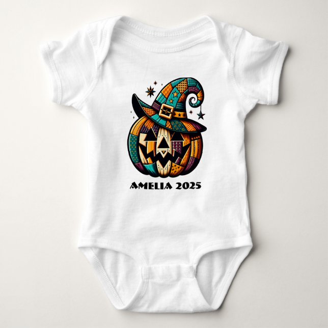 Personlig Patchwork Pumpk Halloween T Shirt (Framsida)