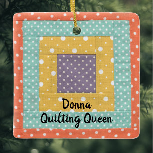 Personlig Patchwork Quilting Sewing Julgransprydnad Keramik