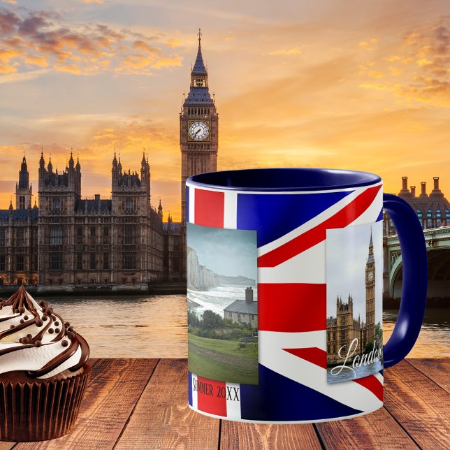 Personlig Patriot UK Flagga Photo Mugg (Photo mug featuring your own favorite photos framed by an image of the British flag)