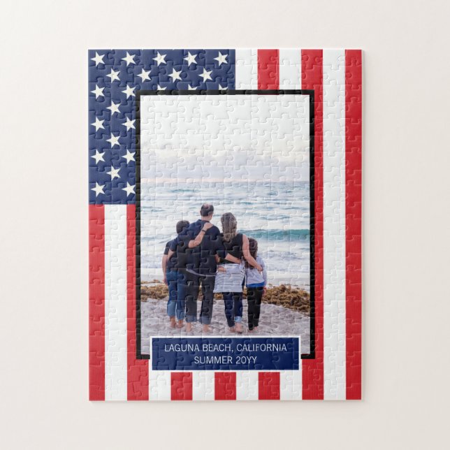 Personlig Patriotic American Flagga med Photo Pussel (Vertikal)