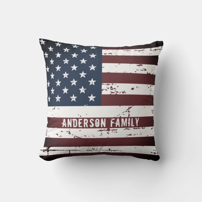Personlig Patriotic Family Namn American Flagga Kudde (Framsida)