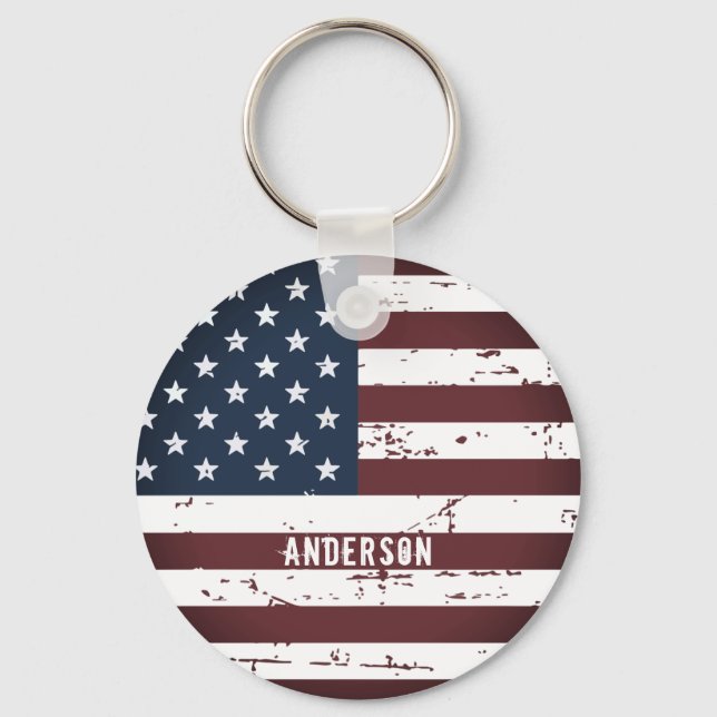 Personlig Patriotic Namn USA Amerikanska Flagga Nyckelring (Framsida)