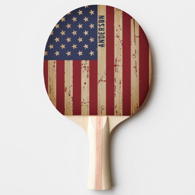 Personlig Patriotic Rustic Wood American Flagga Pingisracket (Framsidan)