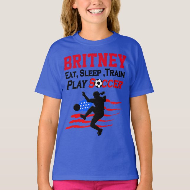 PERSONLIG PATRIOTIC SOCCER GIRL T SHIRT (Framsida)