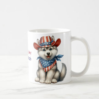 Personlig patriotisk 4:e juli Siberian Husky Kaffemugg