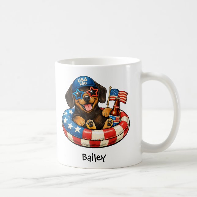 Personlig patriotisk 4 juli Dachshund-mugg Kaffemugg (Höger)