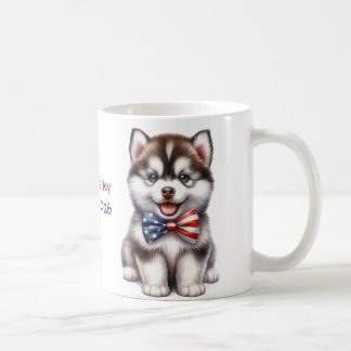 Personlig patriotisk amerikansk sibirisk husky-val kaffemugg