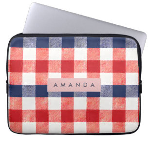 Personlig patriotisk röd, vit och blå gingham laptop fodral
